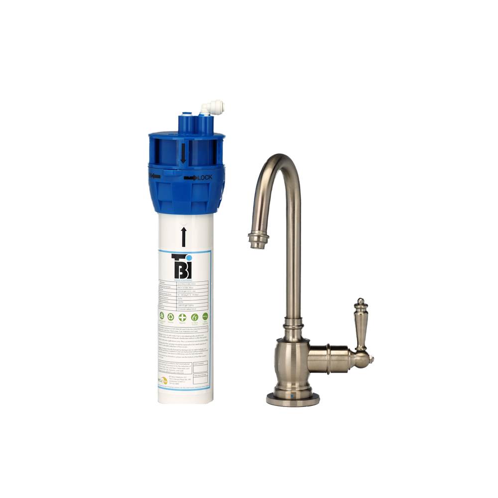 AquaNuTech Traditional C-Spout Cold Only Filtration Faucet-Brushed Nickel w/Filtration System