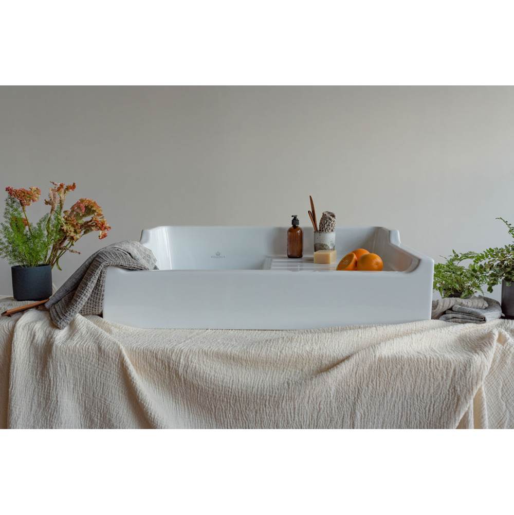 Chambord 35'' Biarritz Left-hand Single-bowl Fireclay Sink with Drainboard and Up-stand. 
