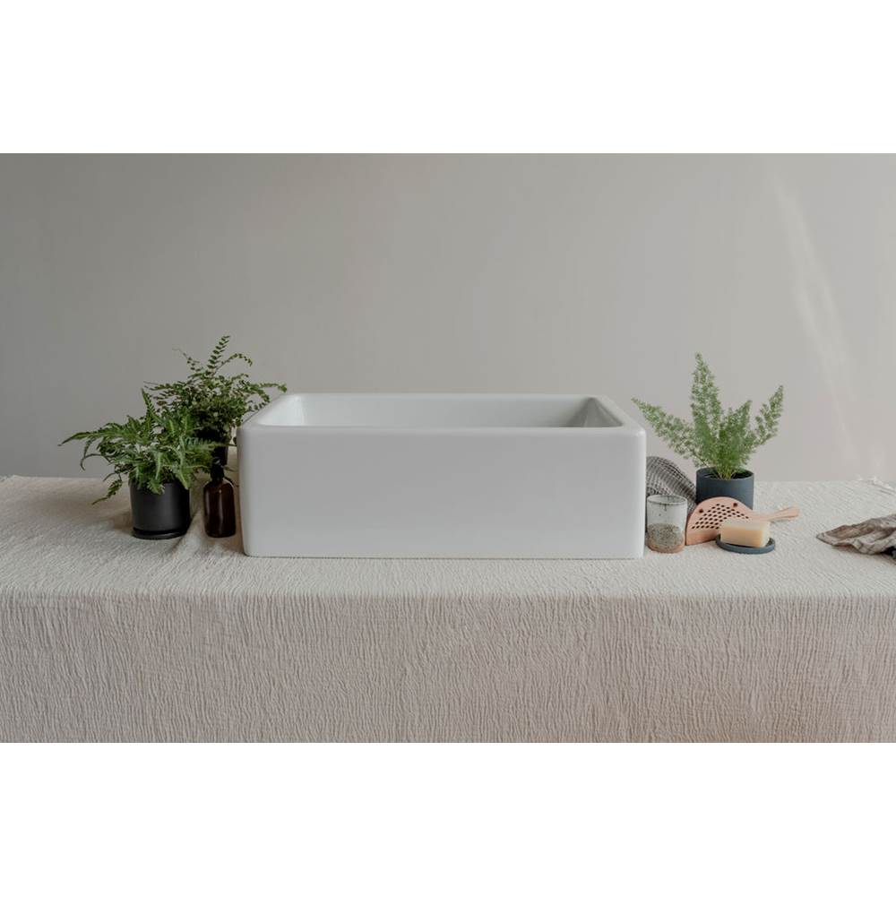 Chambord 30'' Royan Farmhouse Apron Front Single-bowl Fireclay Kitchen Sink with Off-set Drain