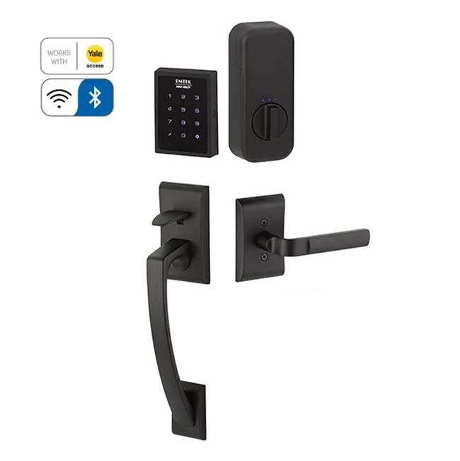 Emtek Electronic EMPowered Motorized Touchscreen Keypad Smart Lock Entry Set with Ares Grip - works with Yale Access, Lancaster Knob US10B