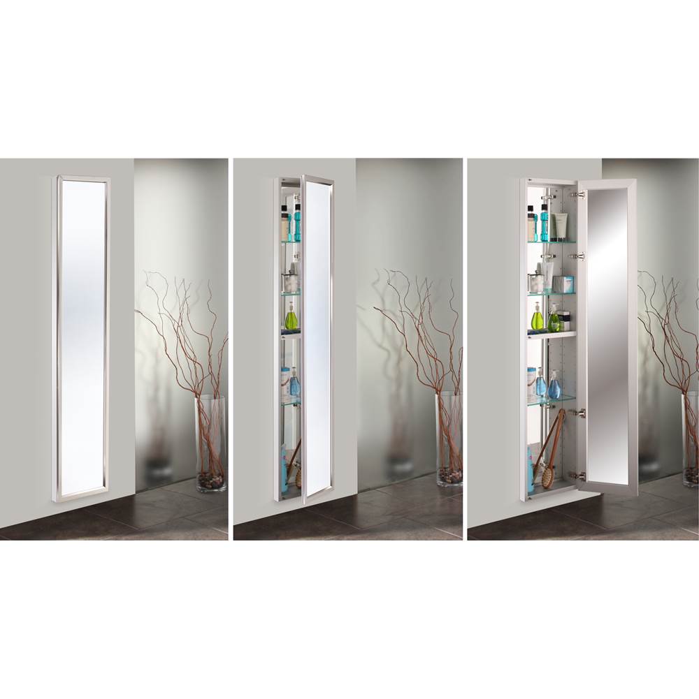 GlassCrafters 20'' x 72'' Satin Chrome Full Length Trinity Framed Mirrored Cabinet - 6 Inch Deep, Right Hinge