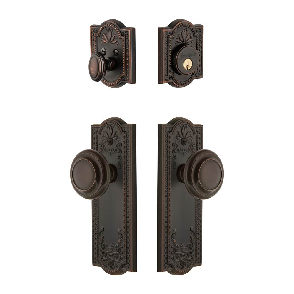 Grandeur Hardware Grandeur Parthenon Plate with Circulaire Knob and matching Deadbolt in Timeless Bronze