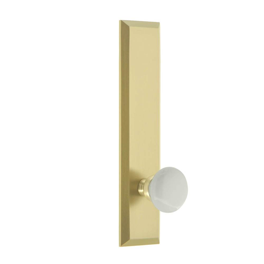 Grandeur Hardware Fifth Avenue Tall Plate Passage with Hyde Park Knob in Satin Brass