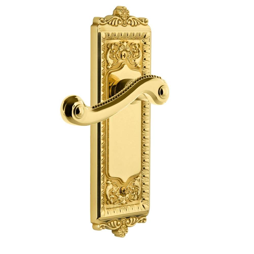 Grandeur Hardware Windsor Plate Privacy with Newport Lever in Polished Brass