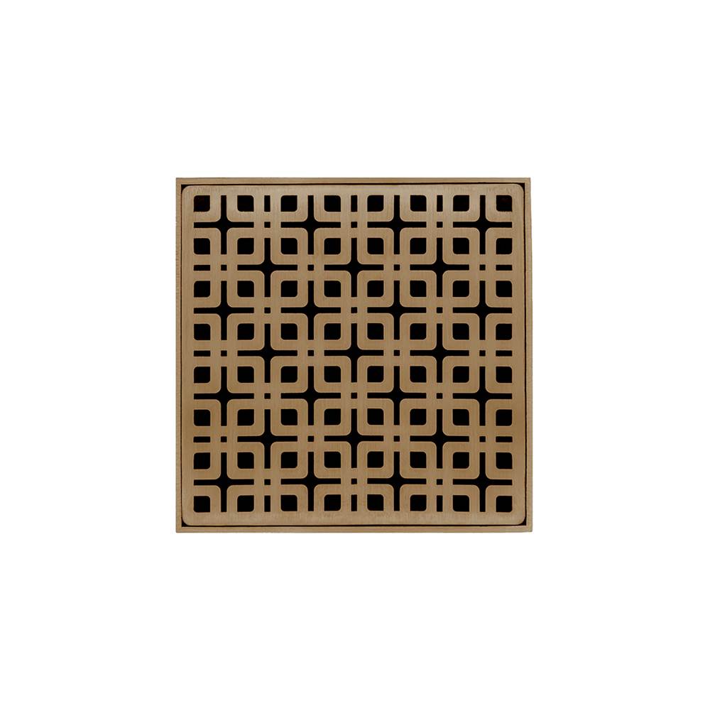 Infinity Drain 5'' x 5'' Strainer with Link Pattern Decorative Plate and 2'' Throat in Satin Bronze for KD 5