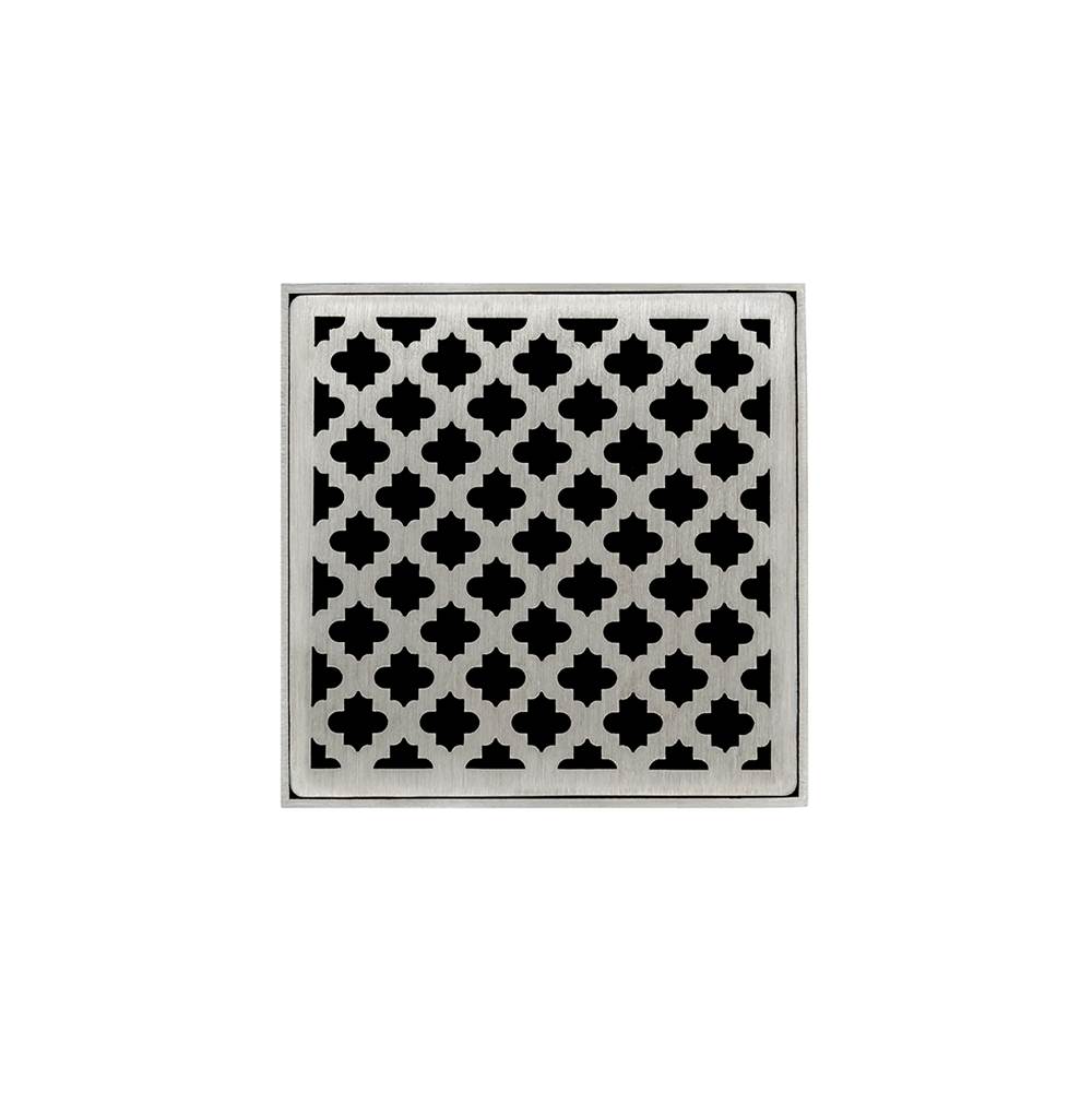 Infinity Drain 4'' x 4'' Strainer with Moor Pattern Decorative Plate and 2'' Throat in Satin Stainless for MD 4