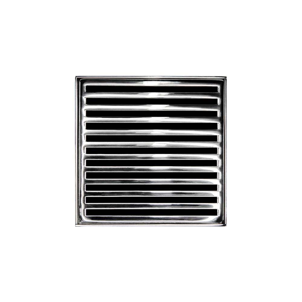 Infinity Drain 5'' x 5'' ND 5 High Flow Complete Kit with Lines Pattern Decorative Plate in Polished Stainless with ABS Drain Body, 3'' Outlet