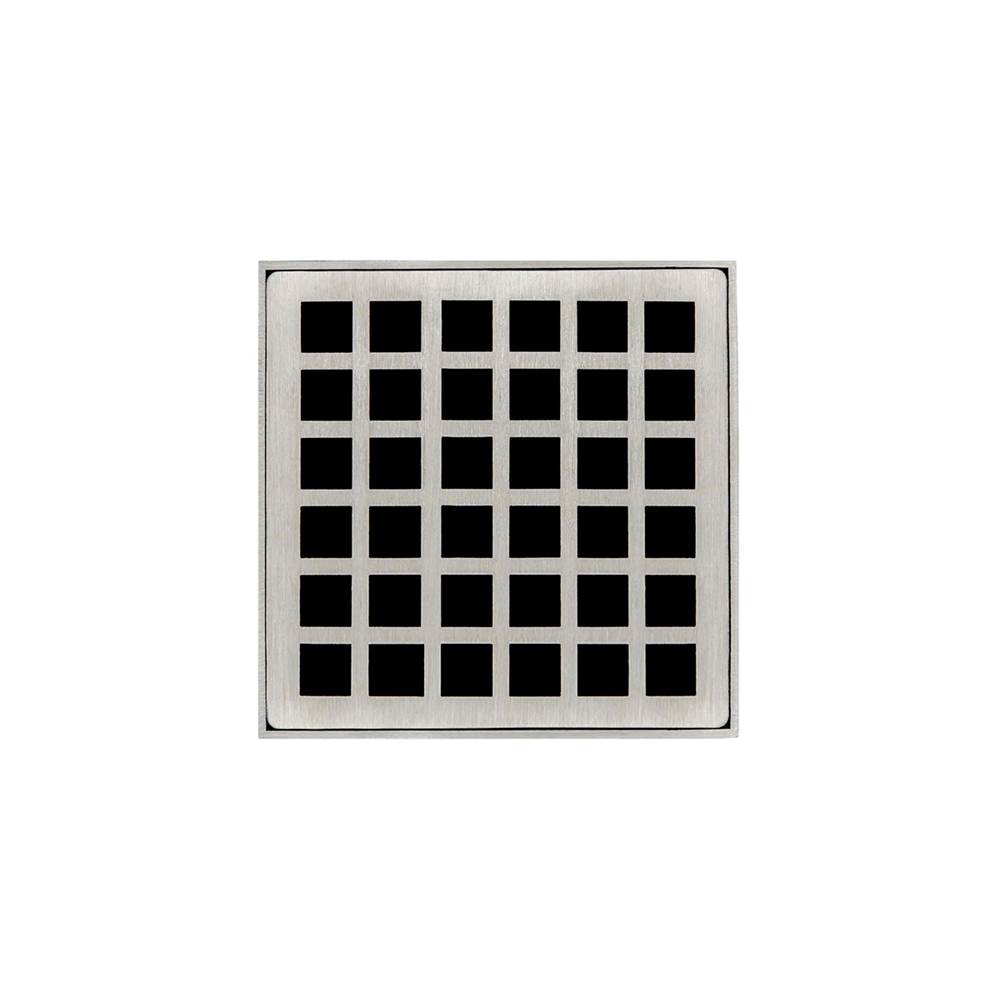 Infinity Drain 4'' x 4'' Strainer with Squares Pattern Decorative Plate and 2'' Throat in Satin Stainless for QD 4