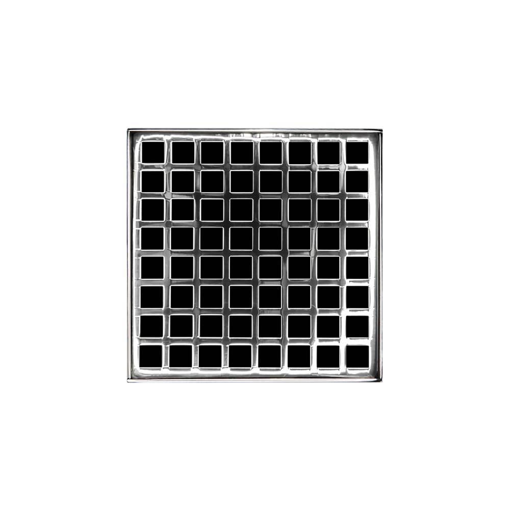 Infinity Drain 5'' x 5'' Strainer with Squares Pattern Decorative Plate and 2'' Throat in Polished Stainless for QD 5