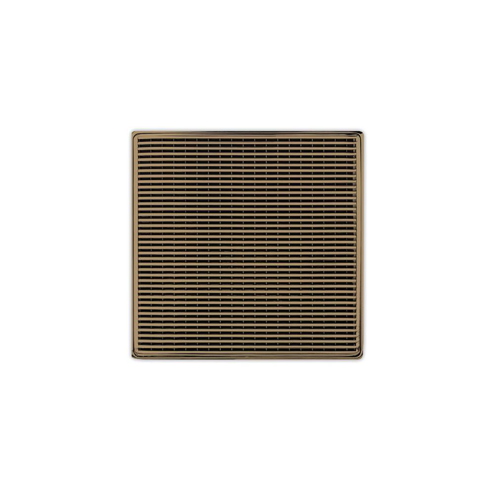 Infinity Drain 5'' x 5'' WD 5 High Flow Complete Kit with Wedge Wire Pattern Decorative Plate in Satin Bronze with ABS Drain Body, 3'' Outlet