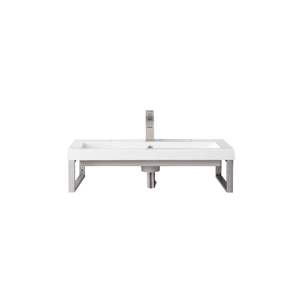James Martin Vanities Two Boston 15 1/4'' Wall Brackets, Brushed Nickel w/31.5'' White Glossy Composite Countertop