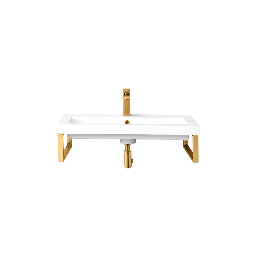 James Martin Vanities Two Boston 15 1/4'' Wall Brackets, Radiant Gold w/31.5'' White Glossy Composite Countertop