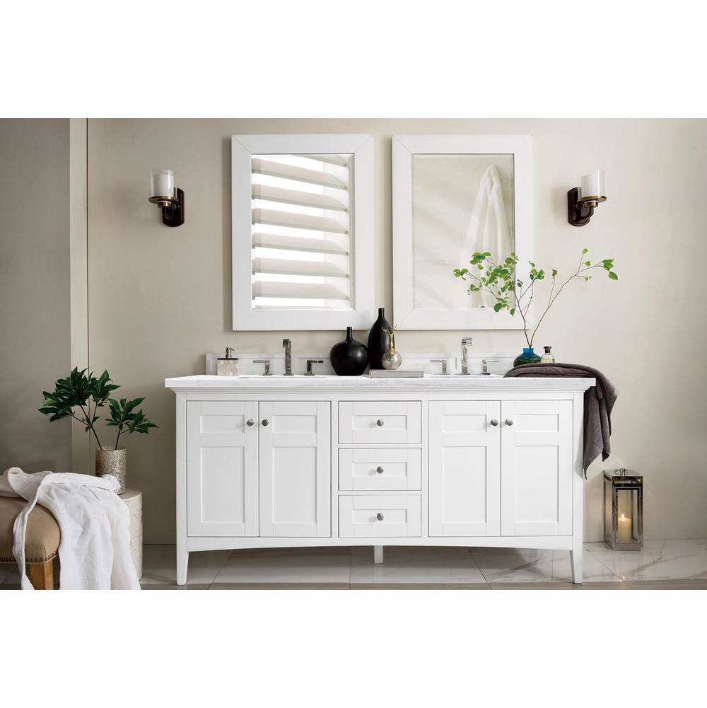 James Martin Vanities Palisades 72'' Double Vanity, Bright White w/ 3 CM Arctic Fall Solid Surface Top