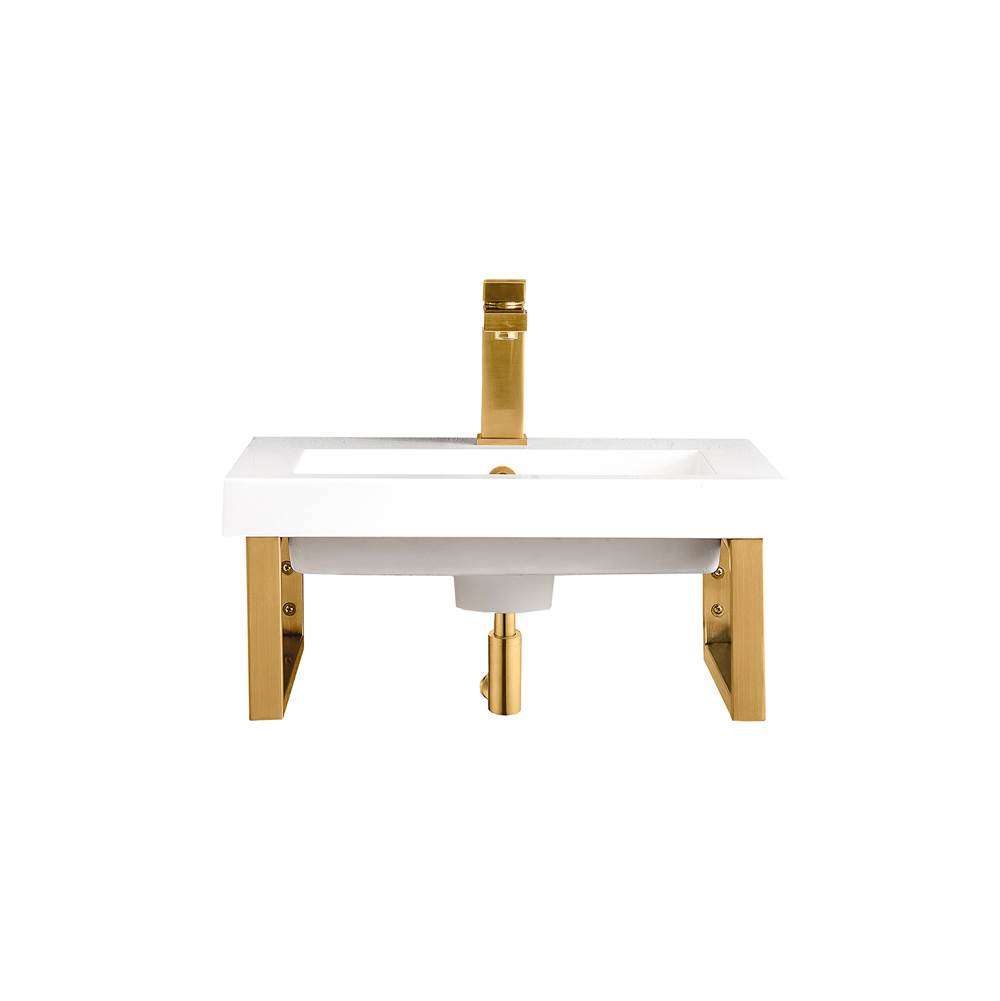 James Martin Vanities Two Boston 15 1/4'' Wall Brackets, Radiant Gold w/20'' White Glossy Composite Countertop