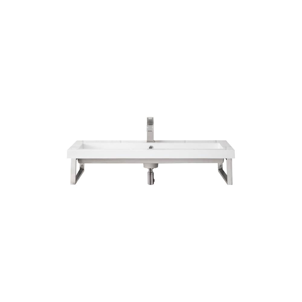 James Martin Vanities Two Boston 15 1/4'' Wall Brackets, Brushed Nickel w/39.5'' White Glossy Composite Countertop