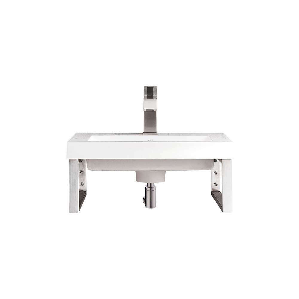 James Martin Vanities Two Boston 15 1/4'' Wall Brackets, Brushed Nickel w/20'' White Glossy Composite Countertop