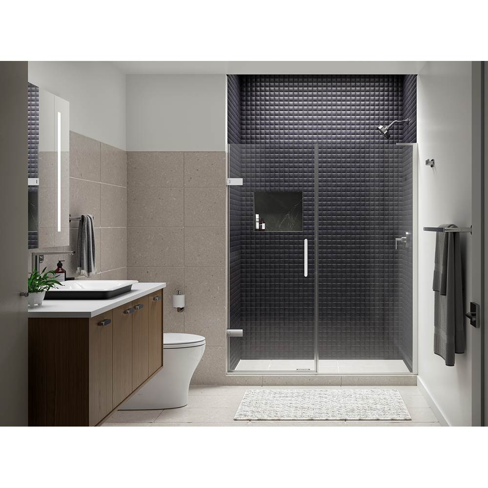 Kohler Composed® Frameless pivot shower door, 71-3/4'' H x 57-1/4 - 58'' W, with 3/8'' thick Crystal Clear glass