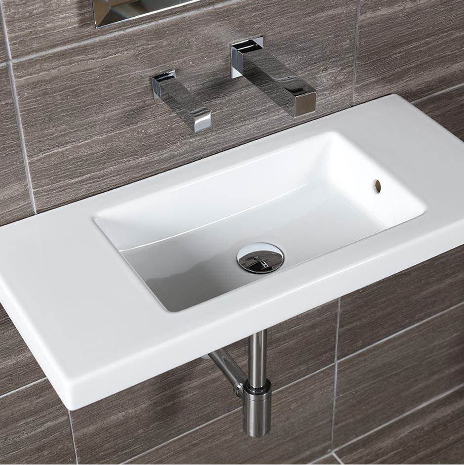 Lacava Wall-mount, vanity top or self-rimming porcelain Bathroom Sink with an overflow. No faucet holes. W:31 5/8'', D: 13 7/8'', H: 5 3/4''.