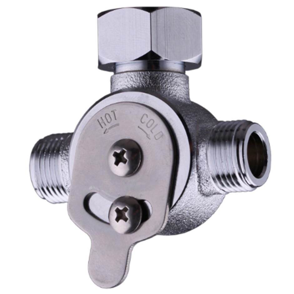 Lacava Mechanical mixing valve for 3/8'' M inlets, 1/2'' F outlet, includes built-in filters and check valves. W: 2 1/4'', H: 2 1/2''.