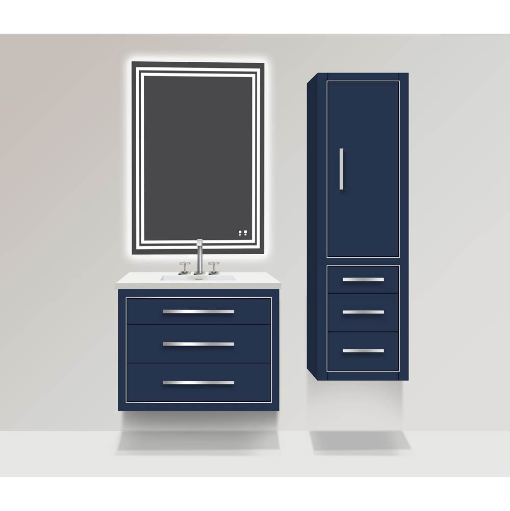 Madeli 20''W Villa Linen Cabinet, Sapphire. Wall Hung, Right Hinged Door. Polished, Chrome Handles (X4)/Inlay, 20'' X 18'' X 71''