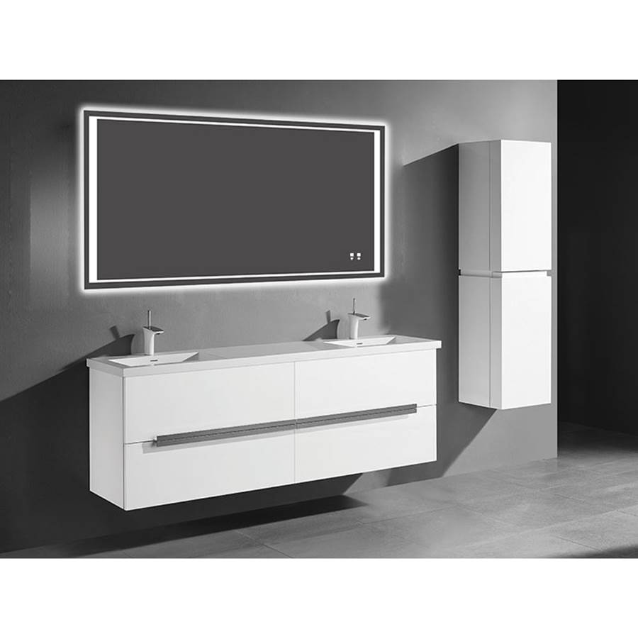 Madeli Urban 72''. White, Wall Hung Cabinet.2-Bowls, Polished Nickel Handles (X4), 71-1/16''X18''X24-3/8''