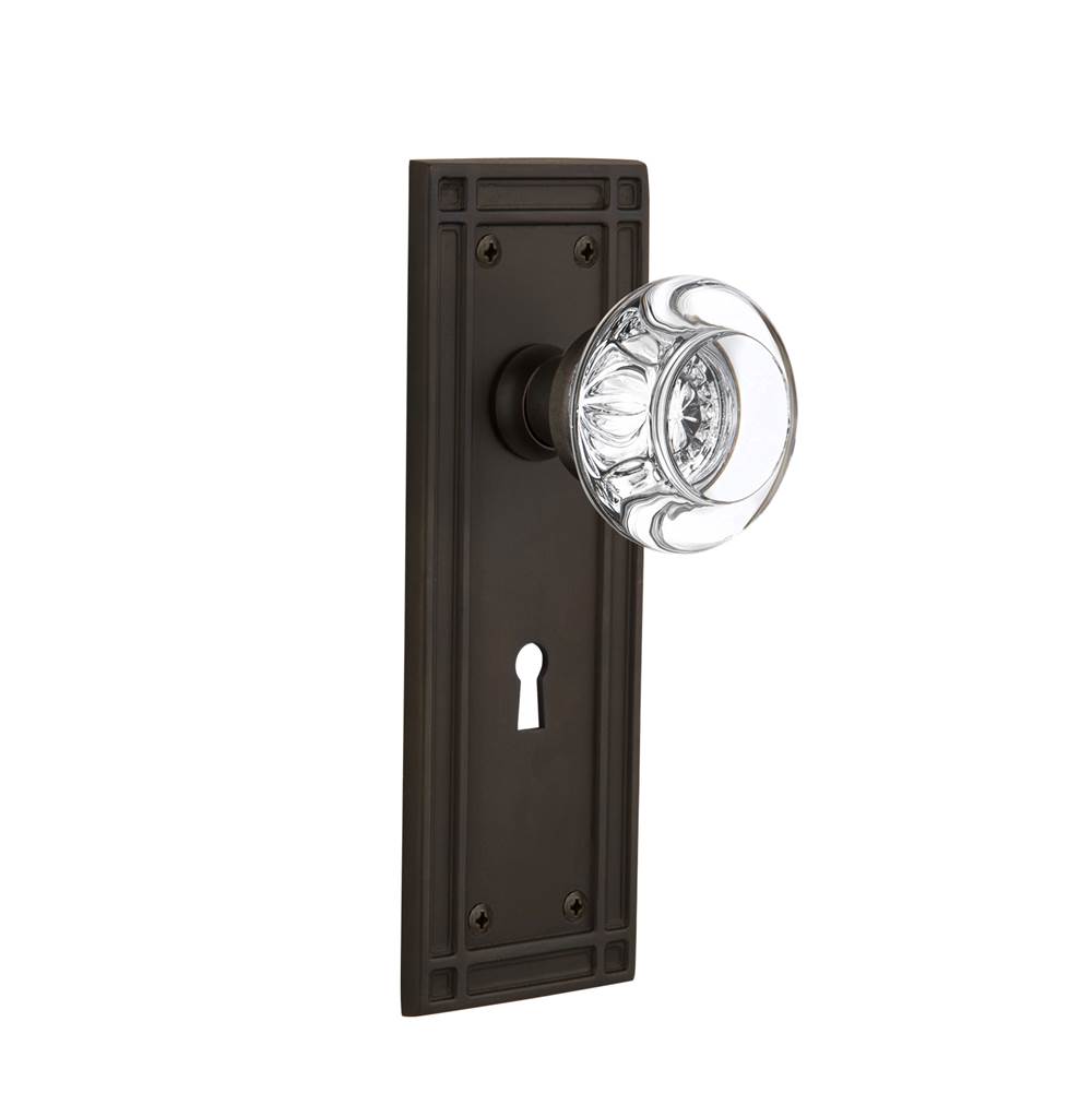 Nostalgic Warehouse Nostalgic Warehouse Mission Plate with Keyhole Double Dummy Round Clear Crystal Glass Door Knob in Oil-Rubbed Bronze