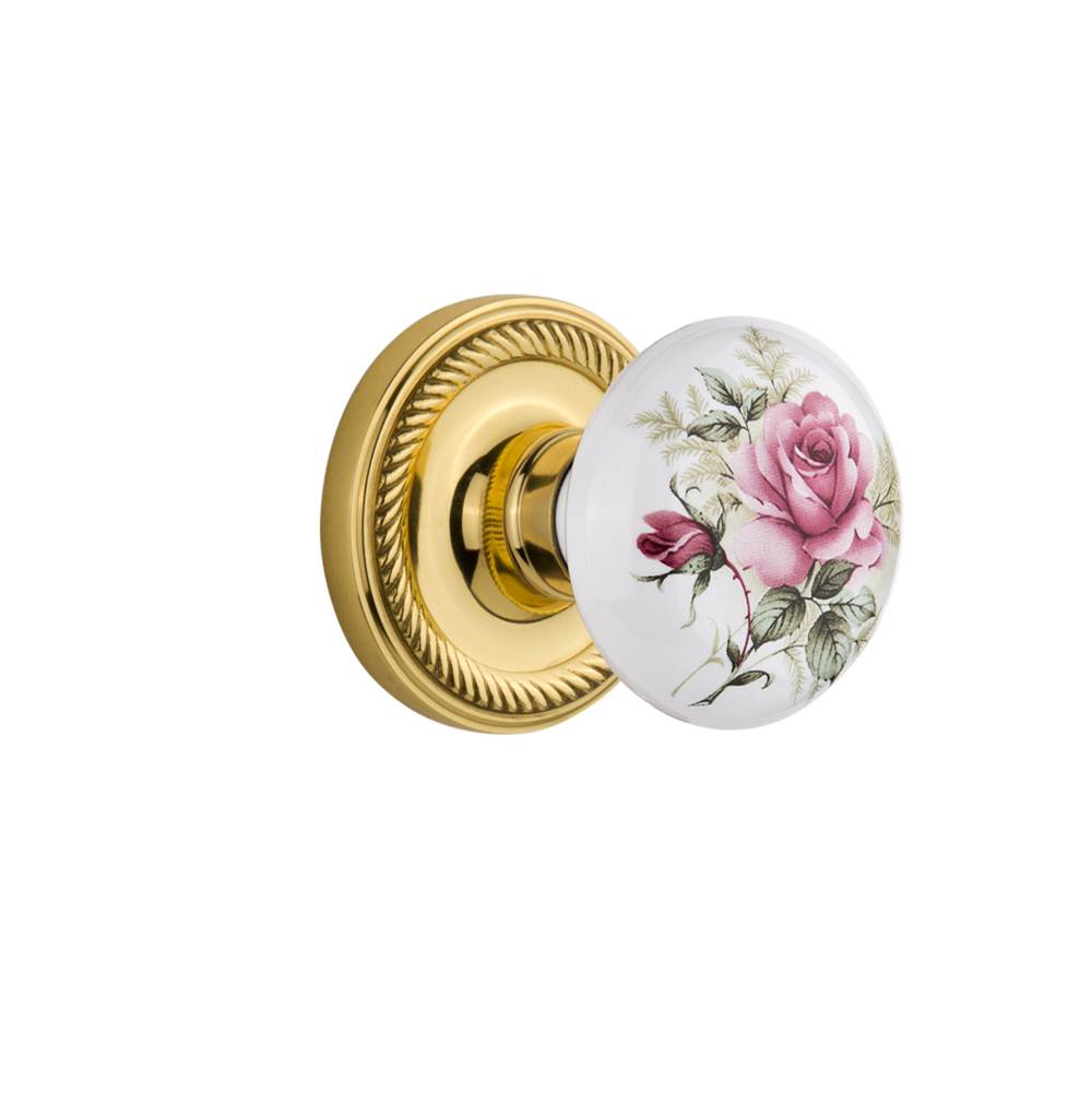 Nostalgic Warehouse Nostalgic Warehouse Rope Rosette Privacy White Rose Porcelain Door Knob in Polished Brass