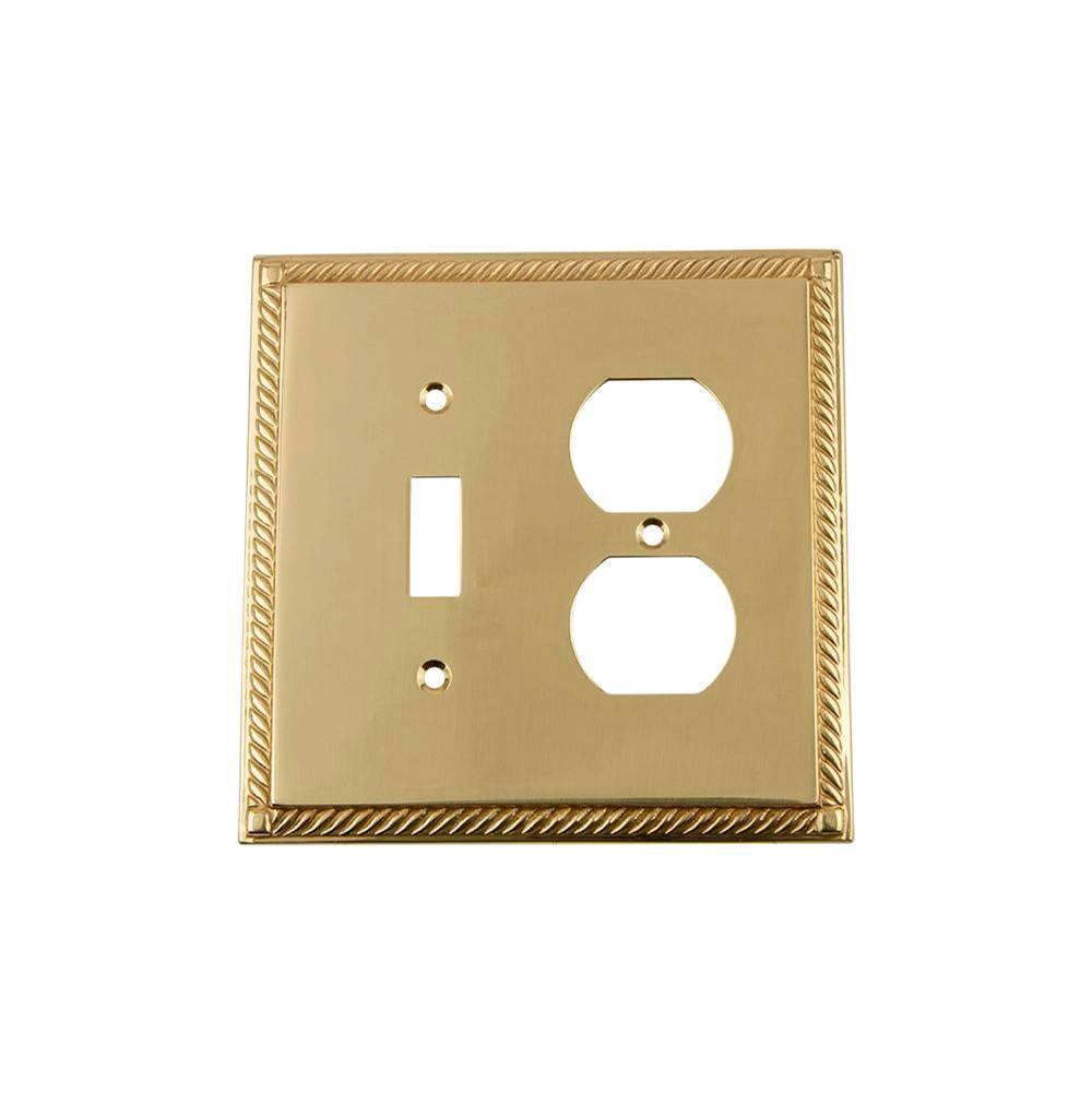 Nostalgic Warehouse Nostalgic Warehouse Rope Switch Plate with Toggle and Outlet in Unlacquered Brass