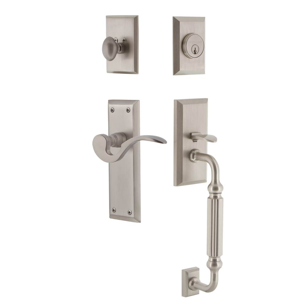 Nostalgic Warehouse Nostalgic Warehouse New York Plate F Grip Entry Set Manor Lever in Satin Nickel