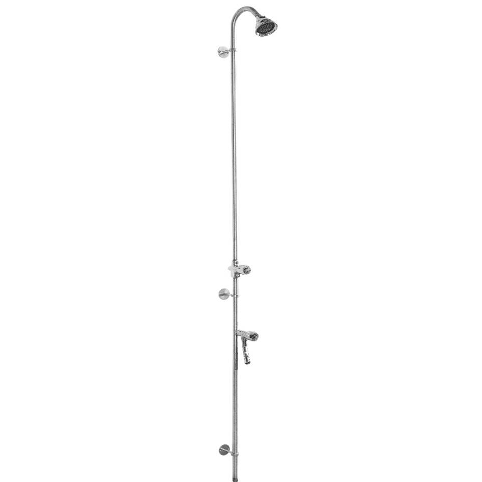 Outdoor Shower Wall Mount Single Supply Shower - ADA Metered Valve, 3'' Shower Head, Foot Shower
