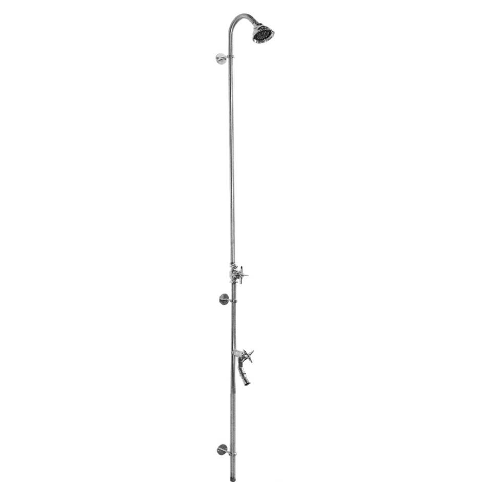 Outdoor Shower Wall Mount Single Supply Shower - Cross Handle Valve, 3'' Shower Head, Foot Shower