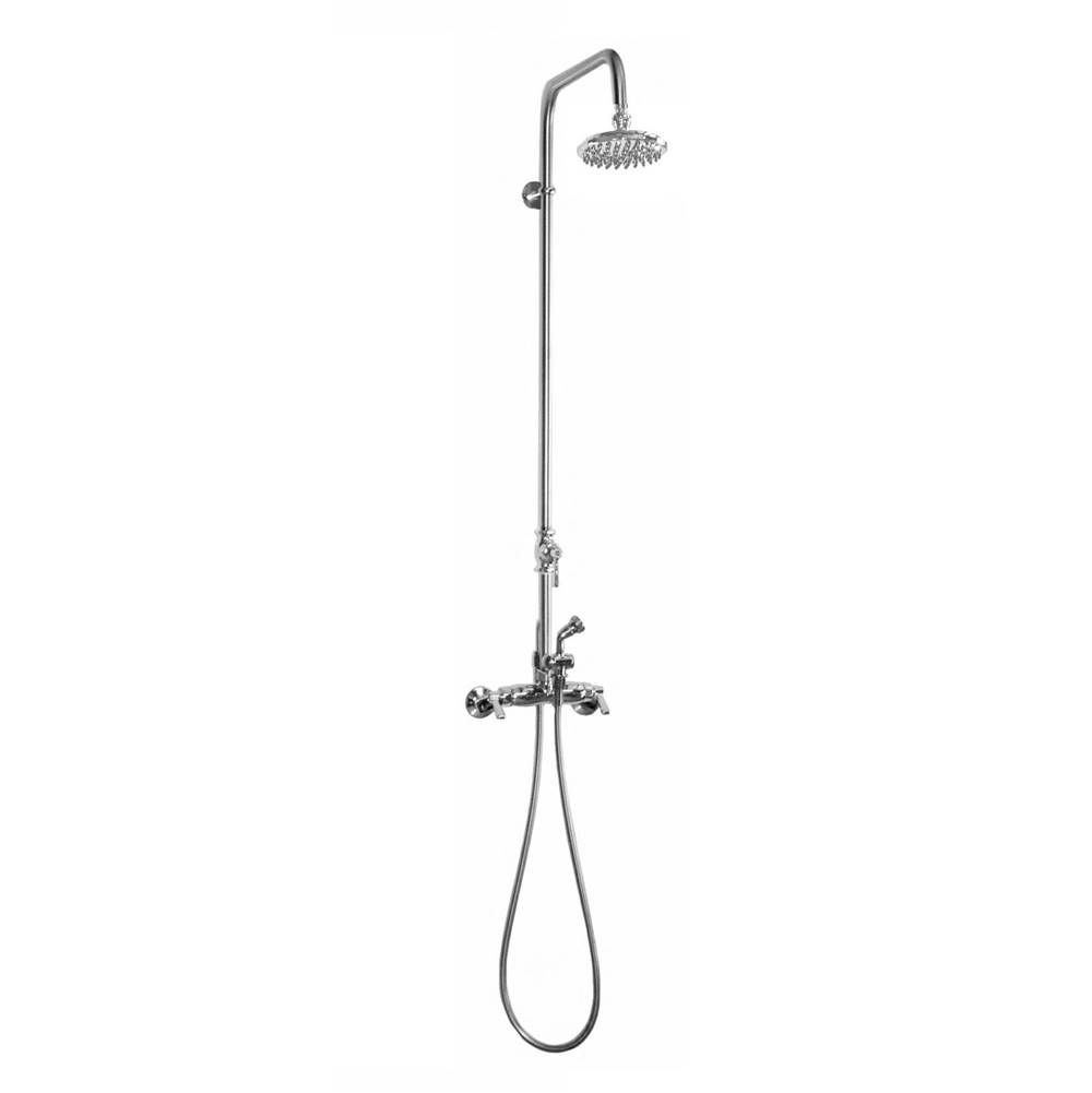 Outdoor Shower Wall Mount Hot & Cold Shower - ADA Lever Handle Valve, 6'' Shower Head, Hand Spray & Hose, Foot Shower - Stainless Steel