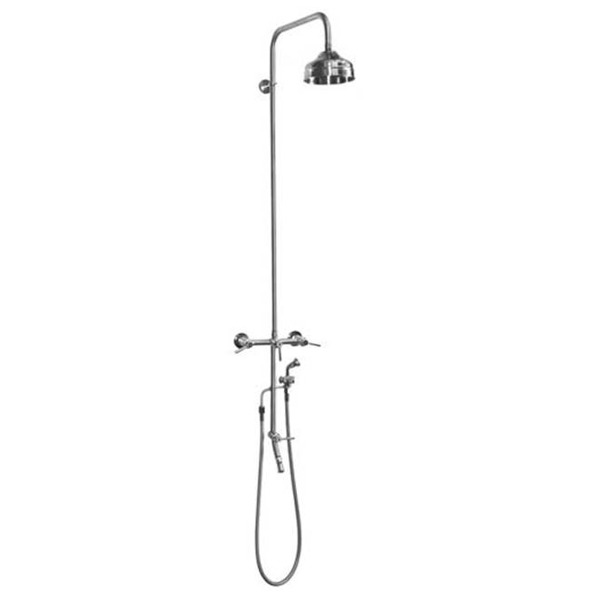 Outdoor Shower Wall Mount Hot & Cold Shower - ADA Lever Handle Valve, 6'' Shower Head, Foot Shower - Stainless Steel