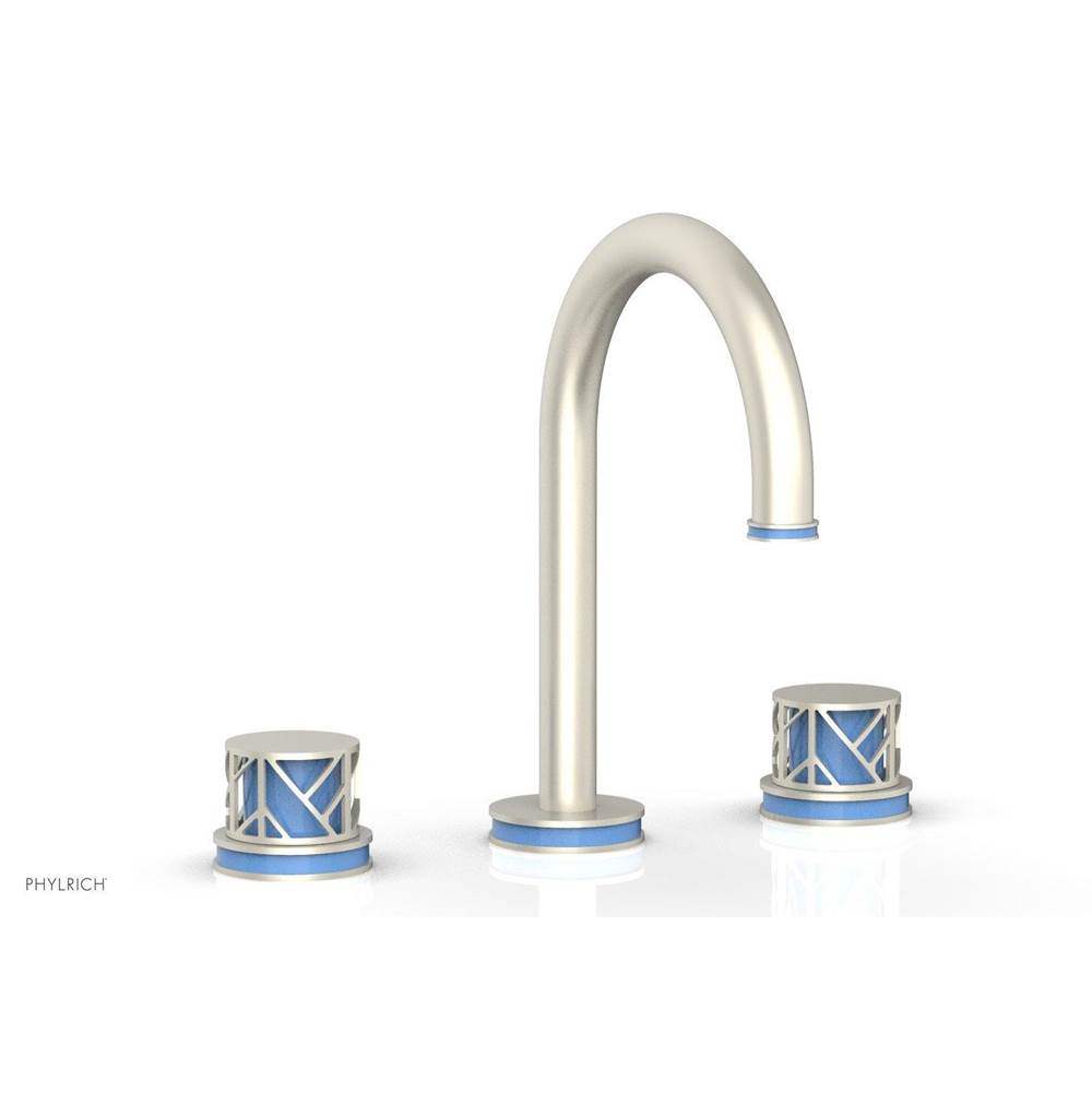 Phylrich Pewter Jolie Widespread Lavatory Faucet With Gooseneck Spout, Round Cutaway Handles, And Light Blue Accents - 1.2GPM