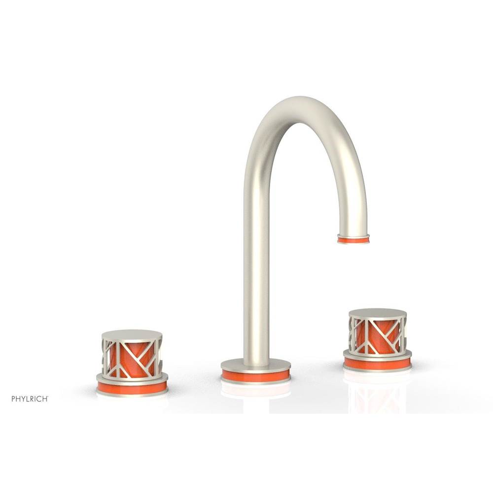 Phylrich Pewter Jolie Widespread Lavatory Faucet With Gooseneck Spout, Round Cutaway Handles, And Orange Accents - 1.2GPM