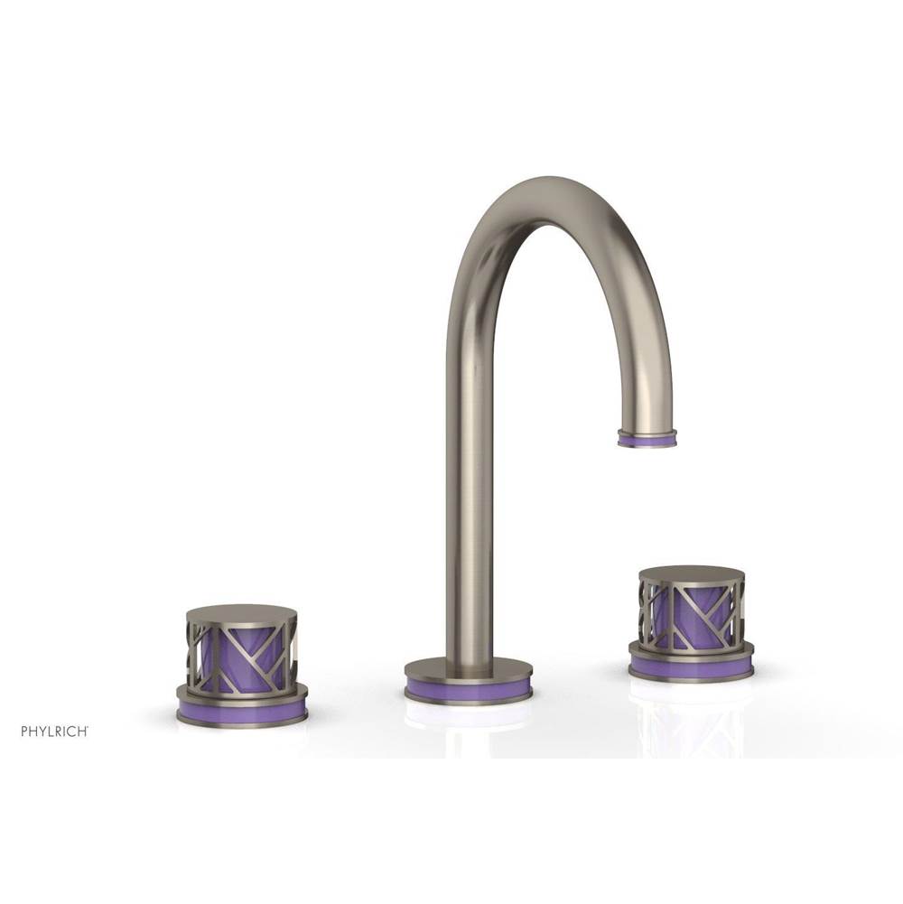 Phylrich Pewter Jolie Widespread Lavatory Faucet With Gooseneck Spout, Round Cutaway Handles, And Purple Accents - 1.2GPM