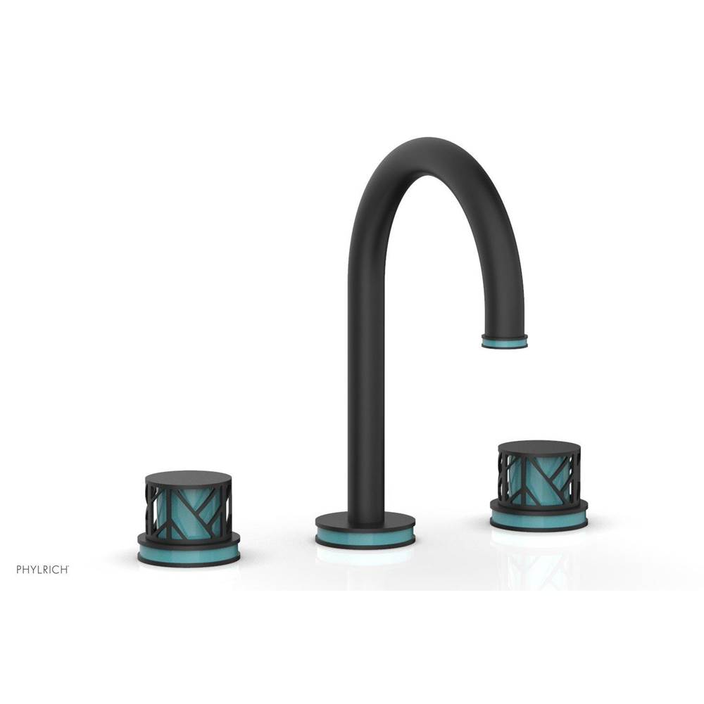 Phylrich Polished Brass Jolie Widespread Lavatory Faucet With Gooseneck Spout, Round Cutaway Handles, And Turquoise Accents - 1.2GPM