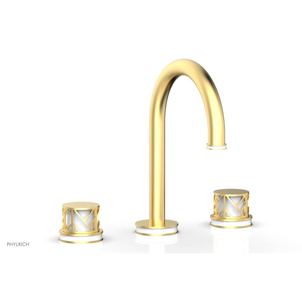 Phylrich Pewter Jolie Widespread Lavatory Faucet With Gooseneck Spout, Round Cutaway Handles, And Gloss White Accents - 1.2GPM