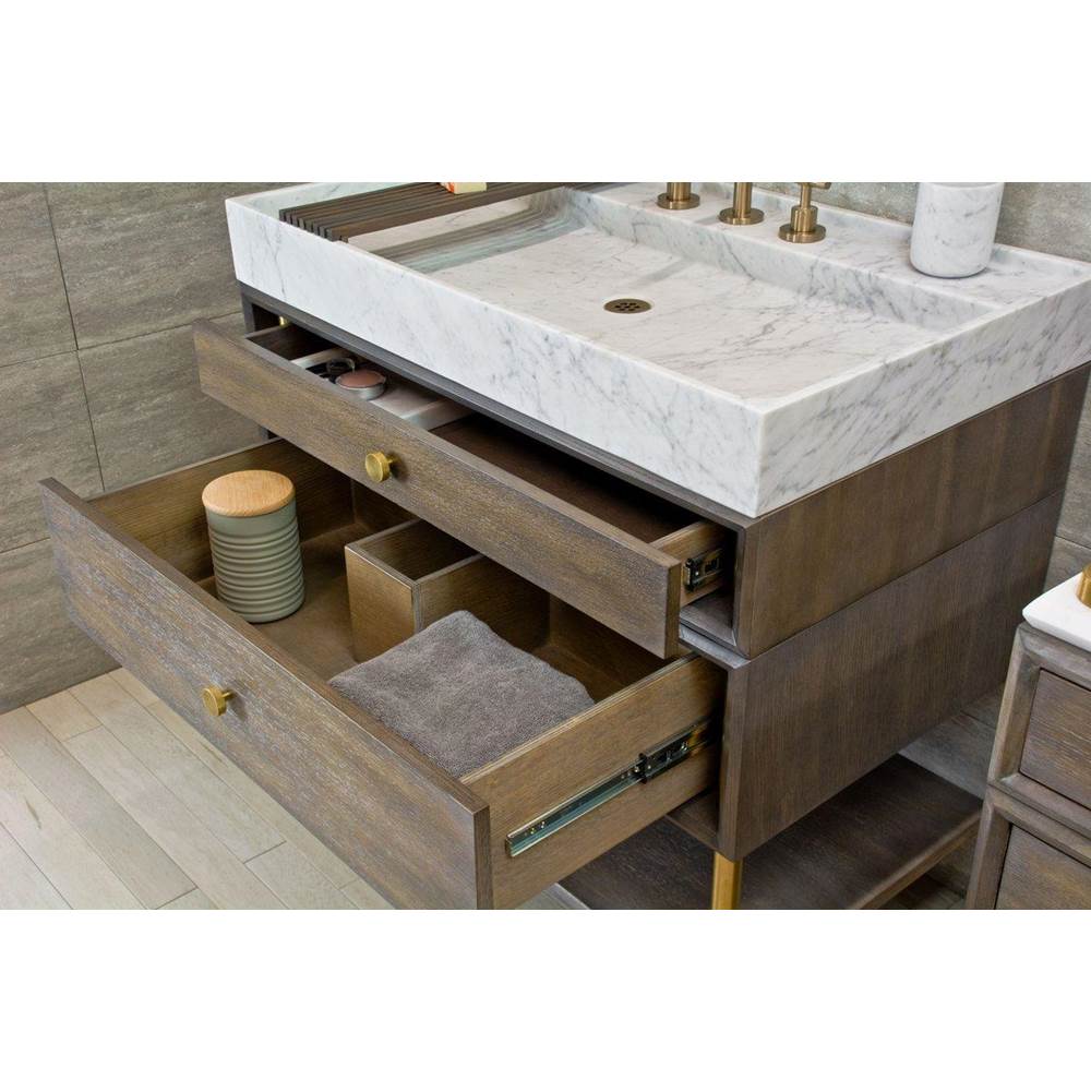 Stone Forest Elemental Vanity, With Split Drawers And Wood Shelf