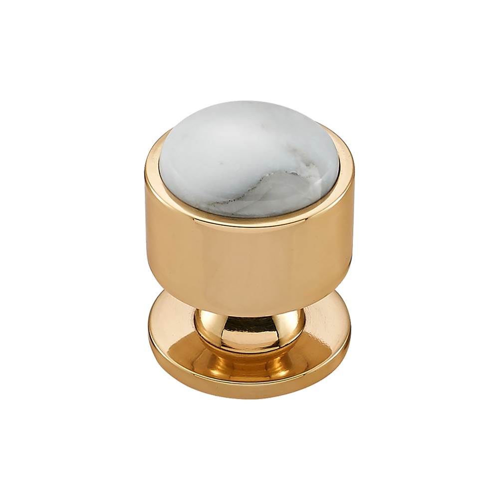 Vesta FireSky Carrara White Knob 1 1/8 Inch Polished Brass Base