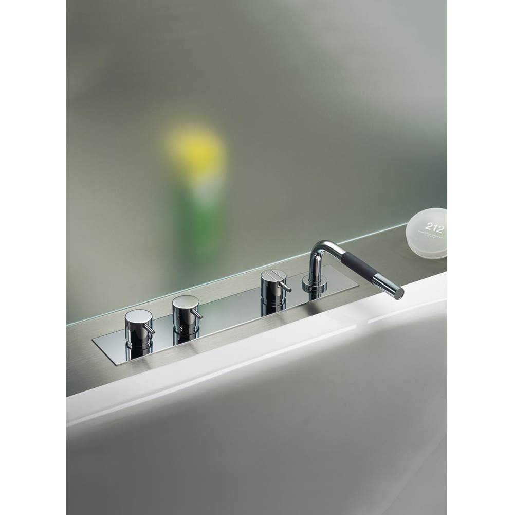 Vola Pre-Assembled Two-Handle Tub Mixer For Use With Remote Wall Or Deck-Mounted Spout And Mixer W/Handspray W/ Mounting Bracket And Water Collection Box