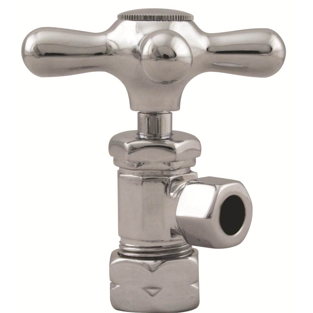 Westbrass Cross Handle Angle Stop Shut Off Valve 1/2-Inch Copper Pipe Inlet with 3/8-Inch Compression Outlet in Polished Chrome