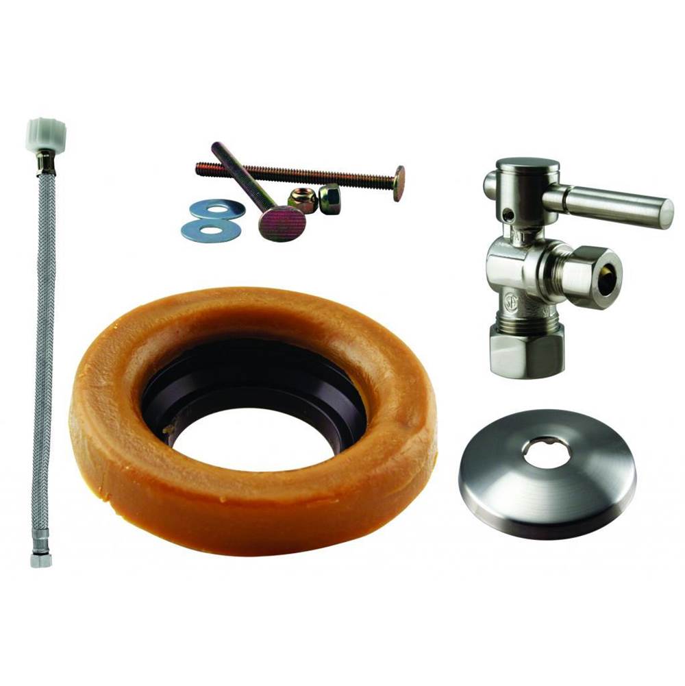 Westbrass Toilet Kit with 1/4-Turn nom comp Stop and Wax Ring - Lever Handle in Satin Nickel