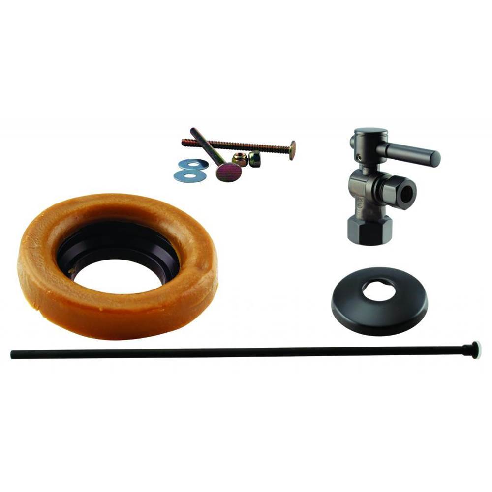 Westbrass Toilet Kit with 1/4-Turn 1/2 in IPS Stop and Wax Ring - Lever Handle in Oil Rubbed Bronze