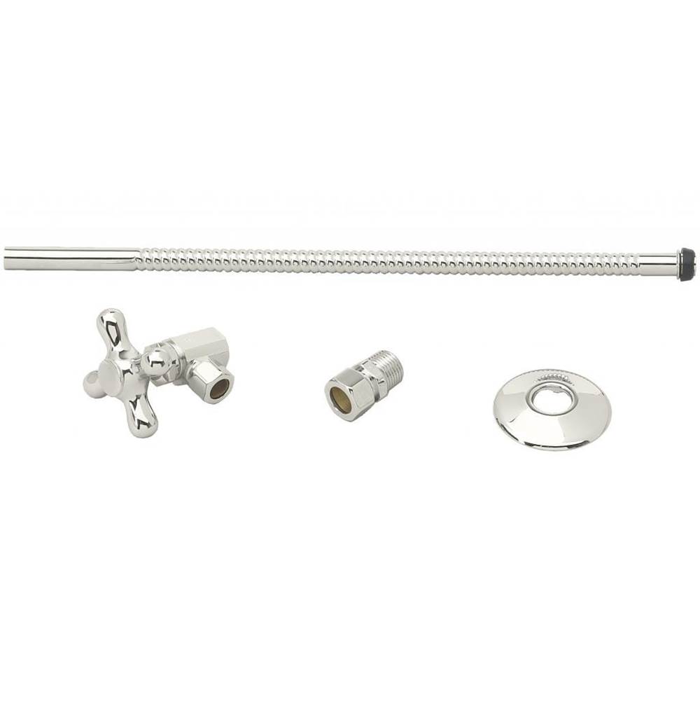 Westbrass Toilet Kit with Stop and Corrugated Riser - Cross Handle in Polished Nickel
