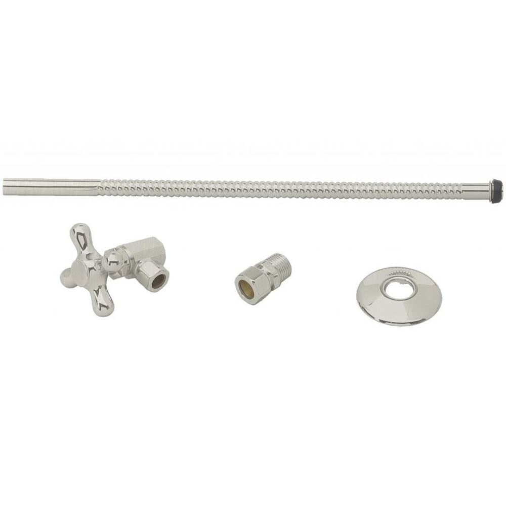 Westbrass Toilet Kit with Stop and Corrugated Riser - Cross Handle in Satin Nickel