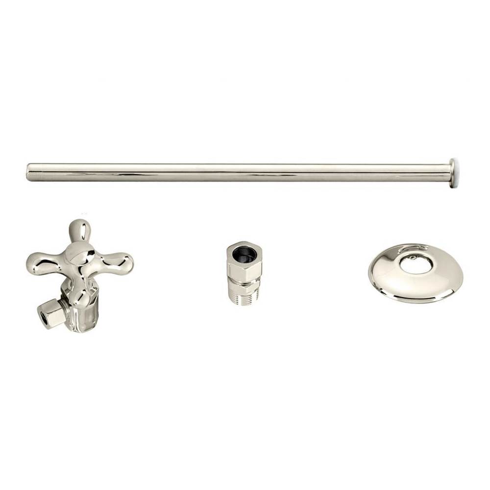 Westbrass Toilet Kit with Stop and Flat Head Riser - Cross Handle in Polished Nickel