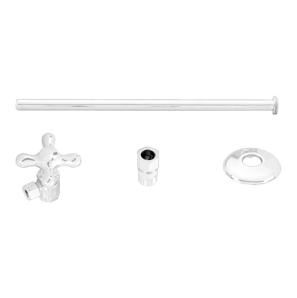 Westbrass Toilet Kit with Stop and Flat Head Riser - Cross Handle in Powder coated White
