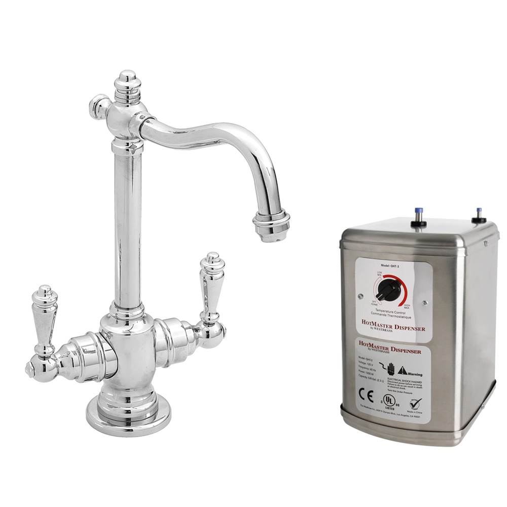 Westbrass Victorian 9 in. Hot and Cold Water Dispenser and Tank in Polished Chrome