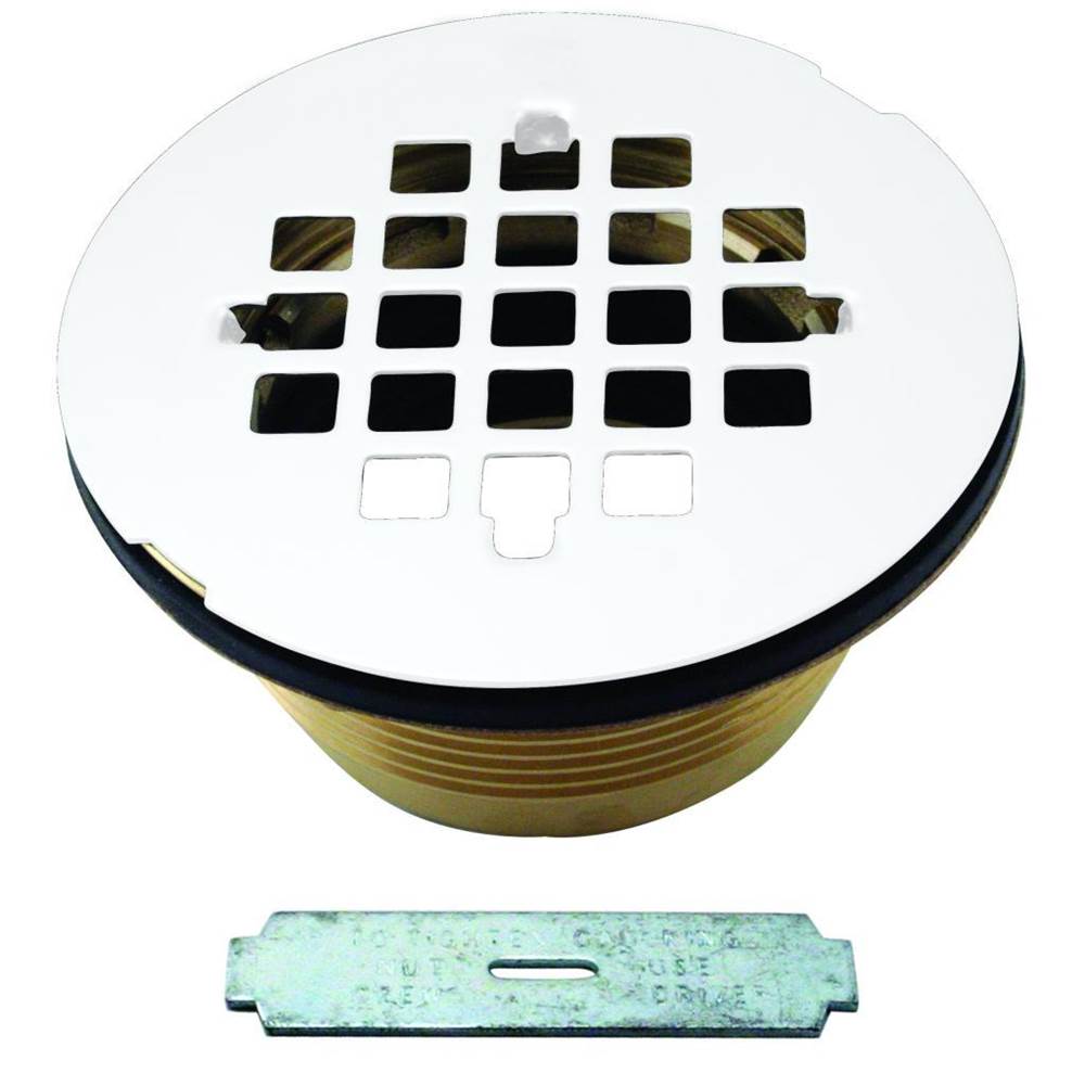 Westbrass Brass Body Compression Shower Drain with Grid in Powdercoated White